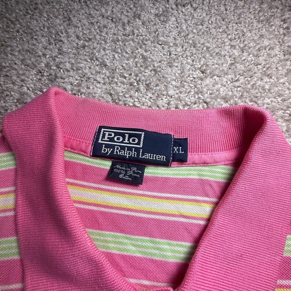 Men’s Polo Ralph Lauren Bright Pink Striped Short Sleeve Polo Shirt – Size XL - Picture 2 of 6